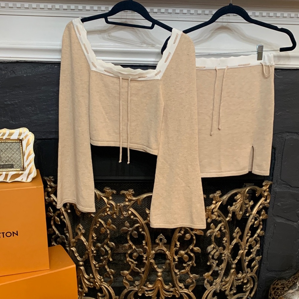 Elegant Tan Mini Skirt Set